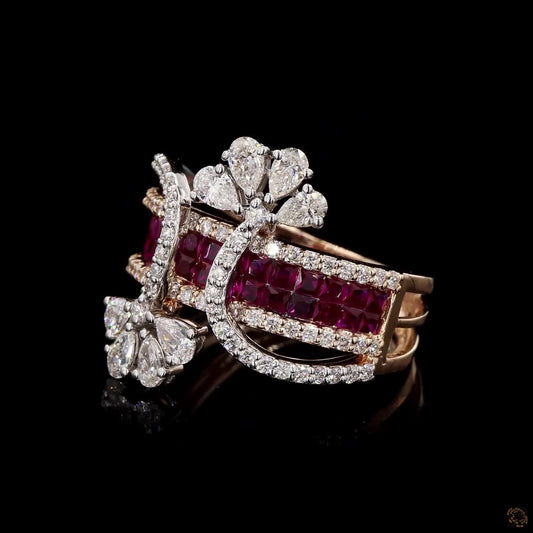 Natural Pear Cut Diamond Floral Cocktail Ring