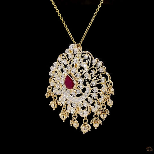 Gold Natural Round Diamond & Ruby Pendant