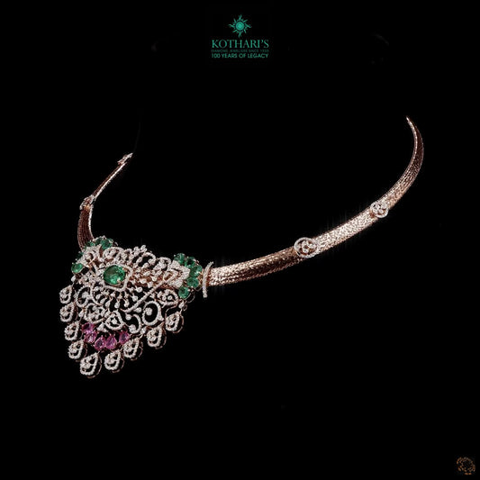 Bridal Diamond Necklace with Natural Emeralds and Ruby Accents
