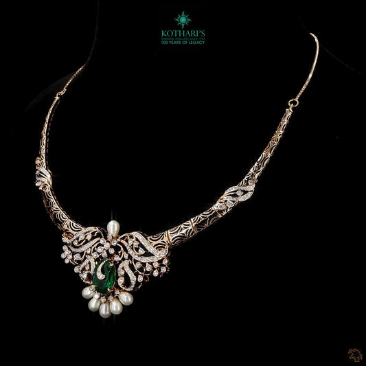Kanthi Necklace – Gold, Natural Round Diamonds, Emerald & Pearl Drops