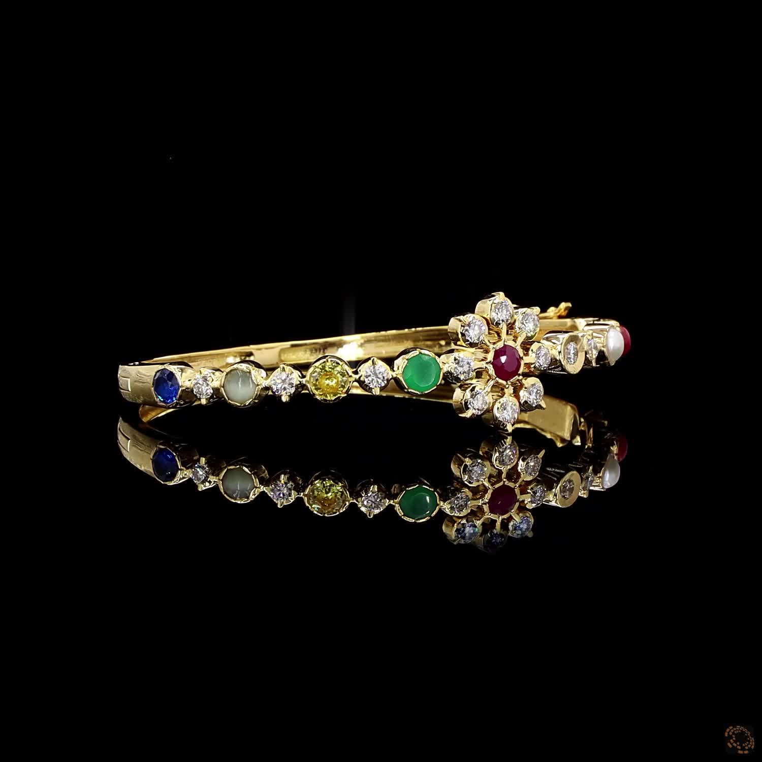 Navratna Stone Diamond Bracelet in 18KT Yellow Gold