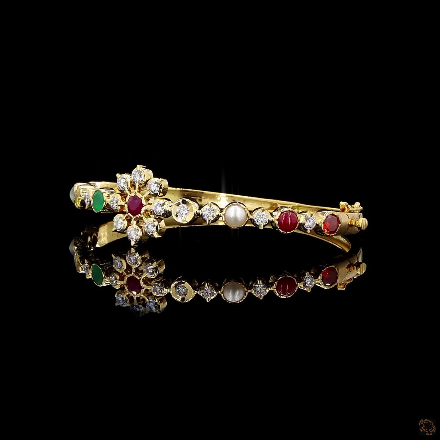 Navratna Stone Diamond Bracelet in 18KT Yellow Gold