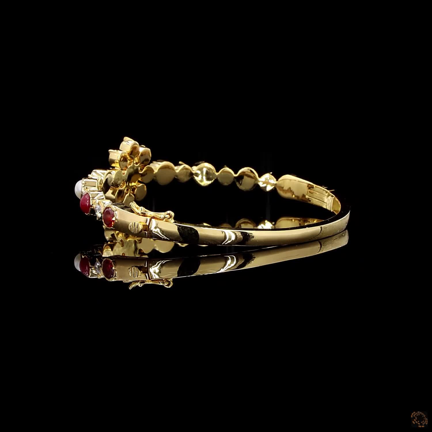 Navratna Stone Diamond Bracelet in 18KT Yellow Gold