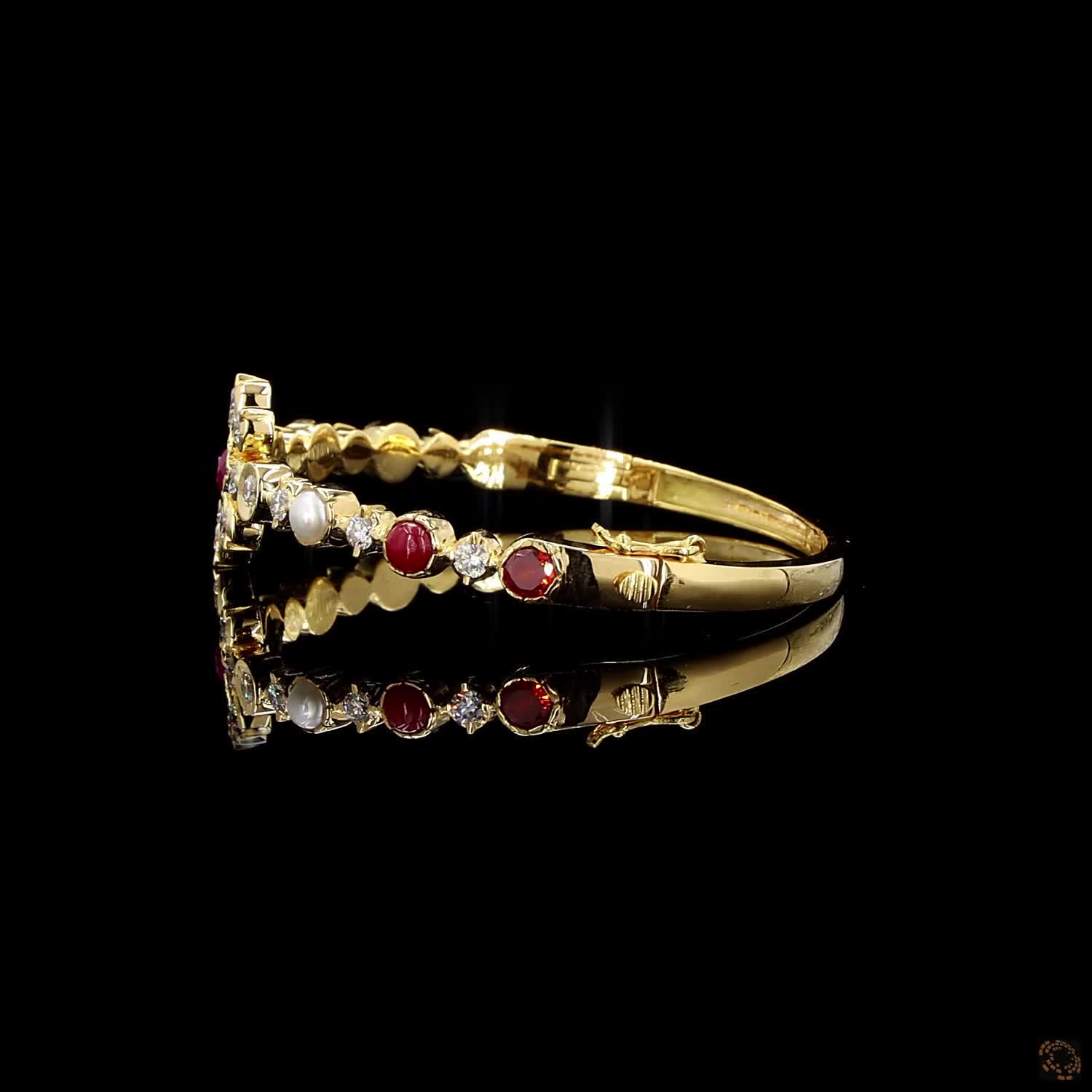 Navratna Stone Diamond Bracelet in 18KT Yellow Gold