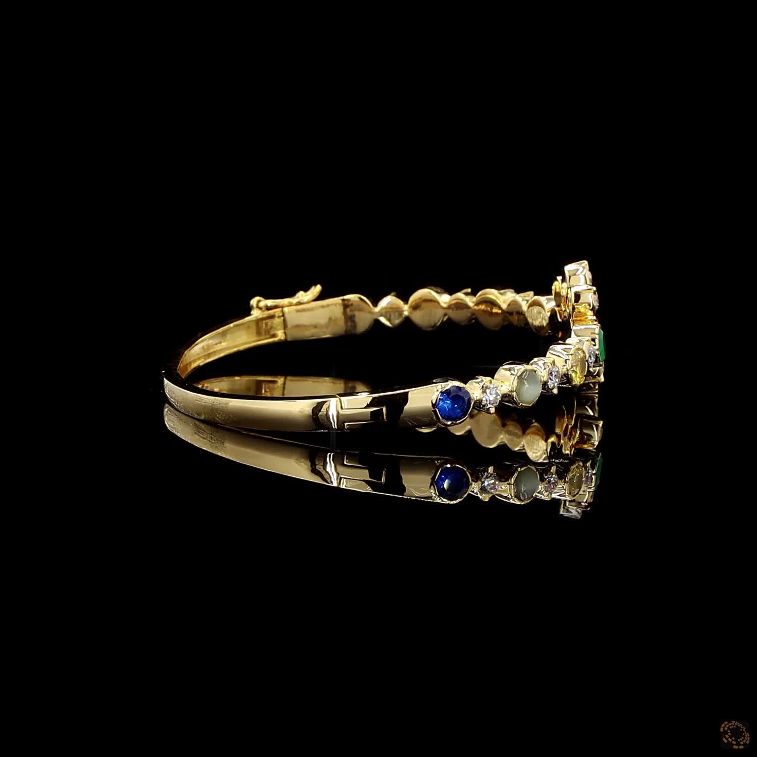 Navratna Stone Diamond Bracelet in 18KT Yellow Gold