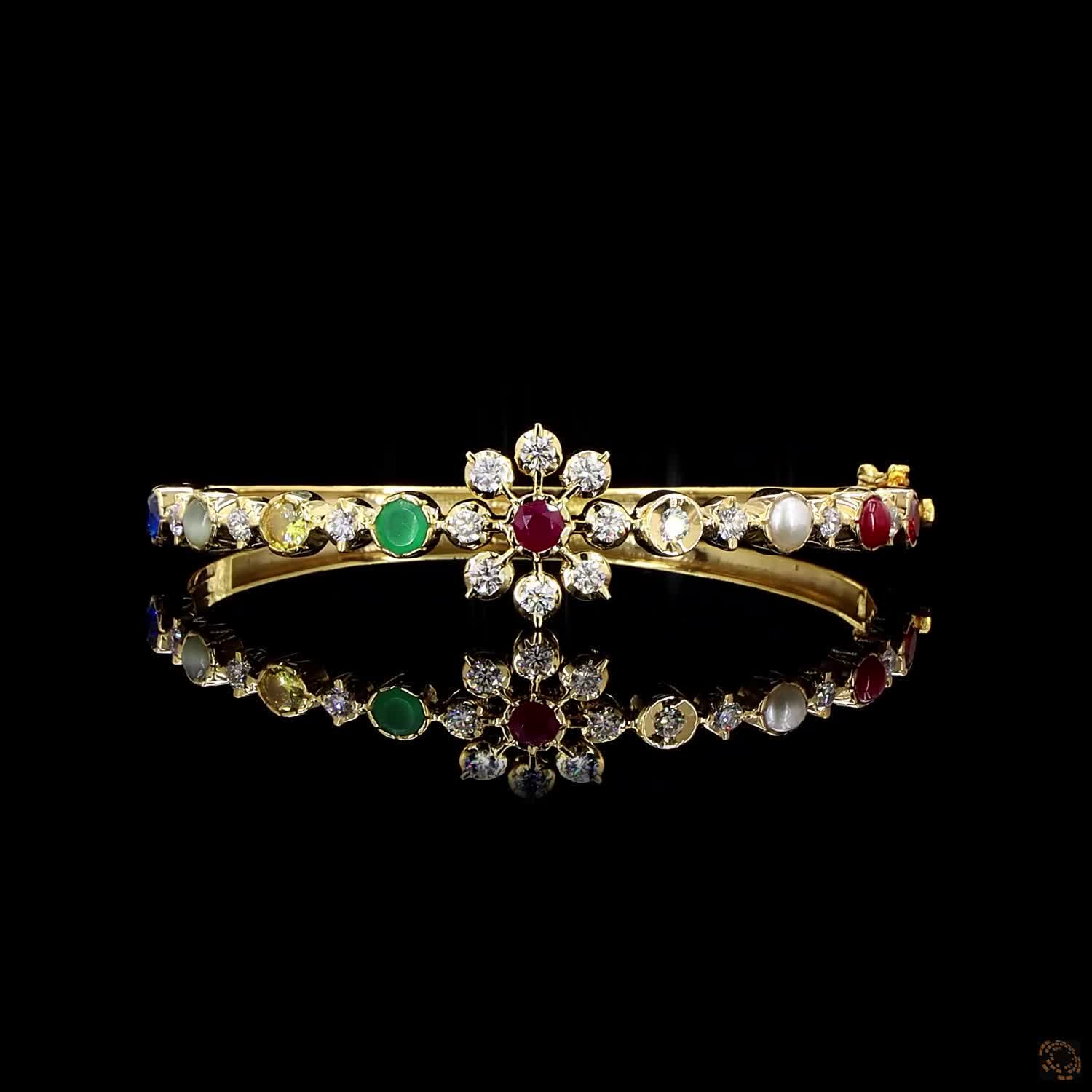 Navratna Stone Diamond Bracelet in 18KT Yellow Gold