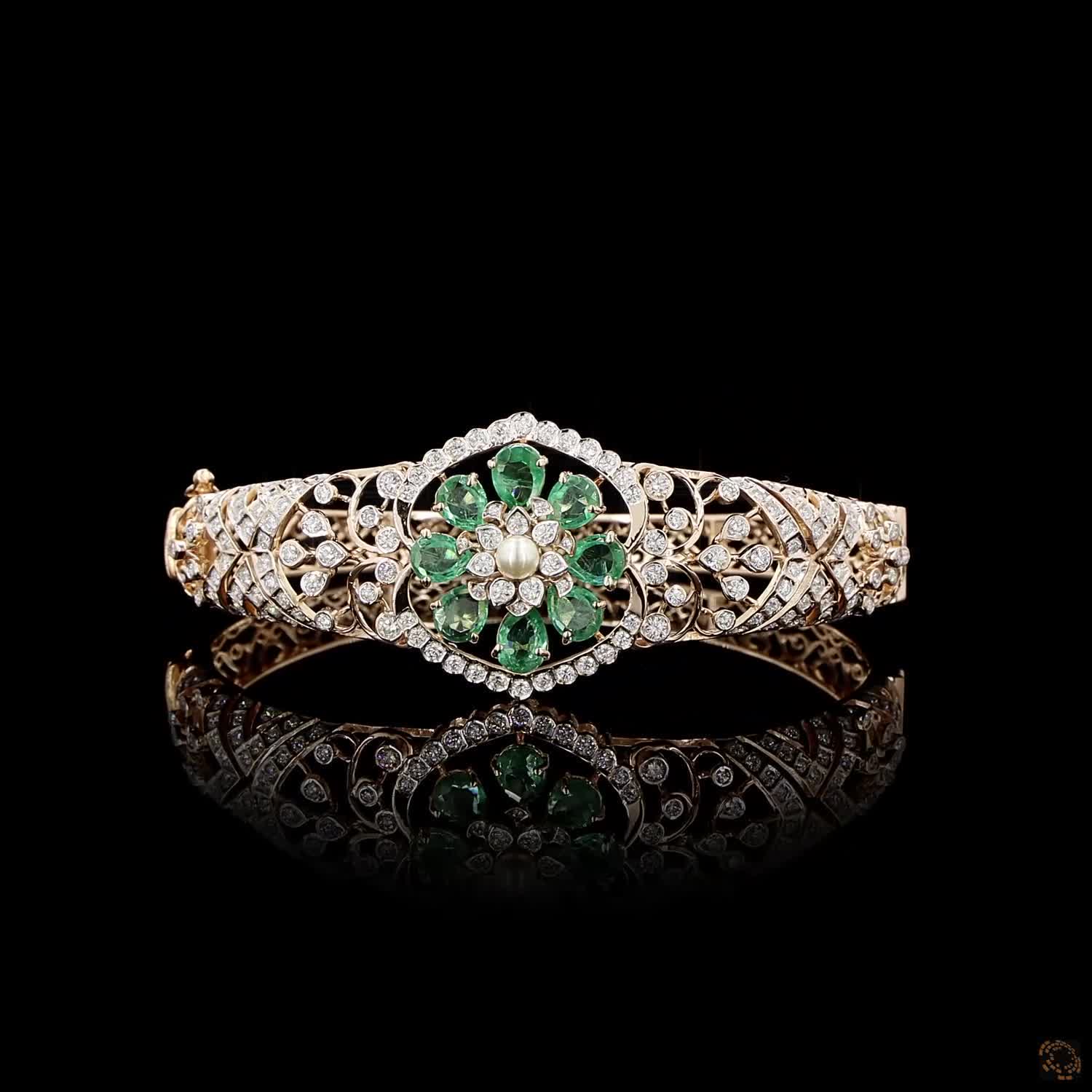 Emerald & Pearl Diamond Bracelet in 18KT Rose Gold