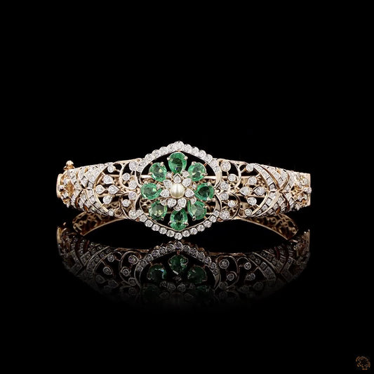 Emerald & Pearl Diamond Bracelet in 18KT Rose Gold