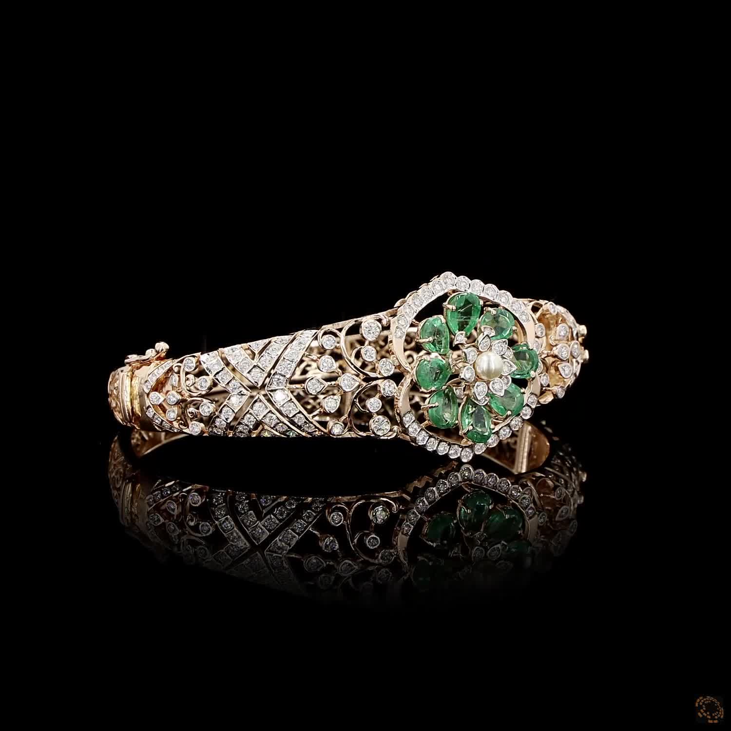 Emerald & Pearl Diamond Bracelet in 18KT Rose Gold