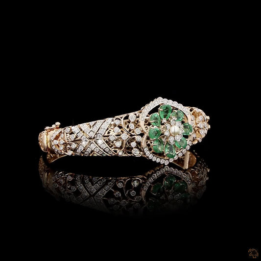 Emerald & Pearl Diamond Bracelet in 18KT Rose Gold