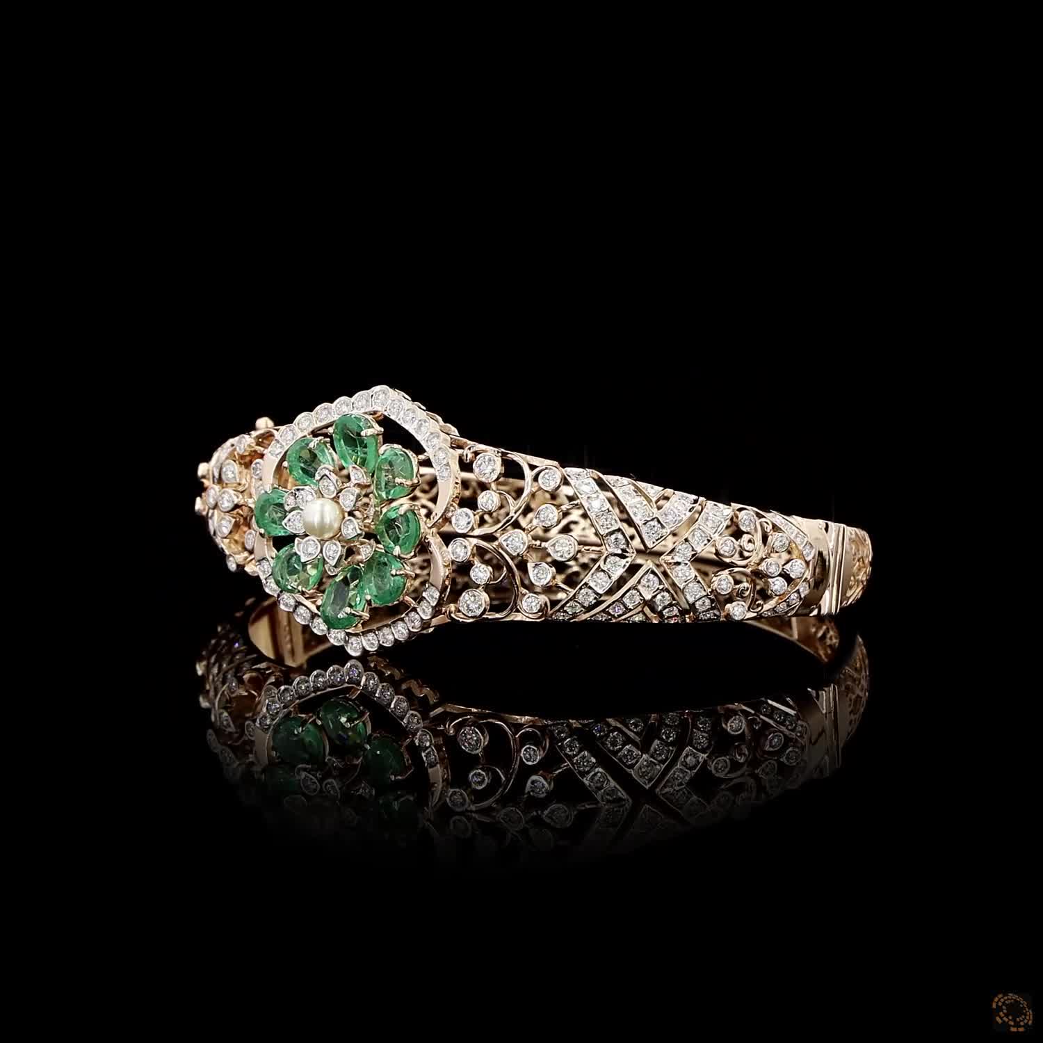 Emerald & Pearl Diamond Bracelet in 18KT Rose Gold