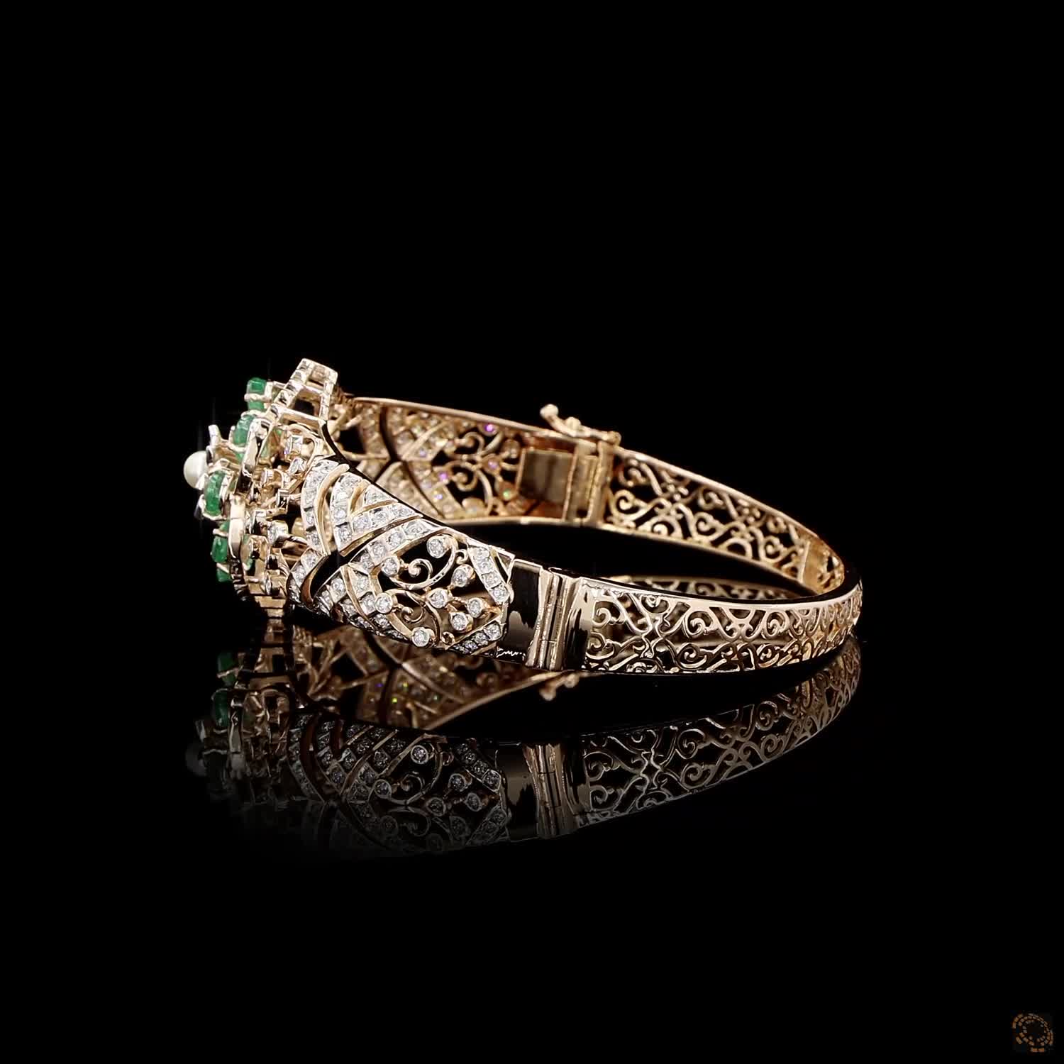 Emerald & Pearl Diamond Bracelet in 18KT Rose Gold
