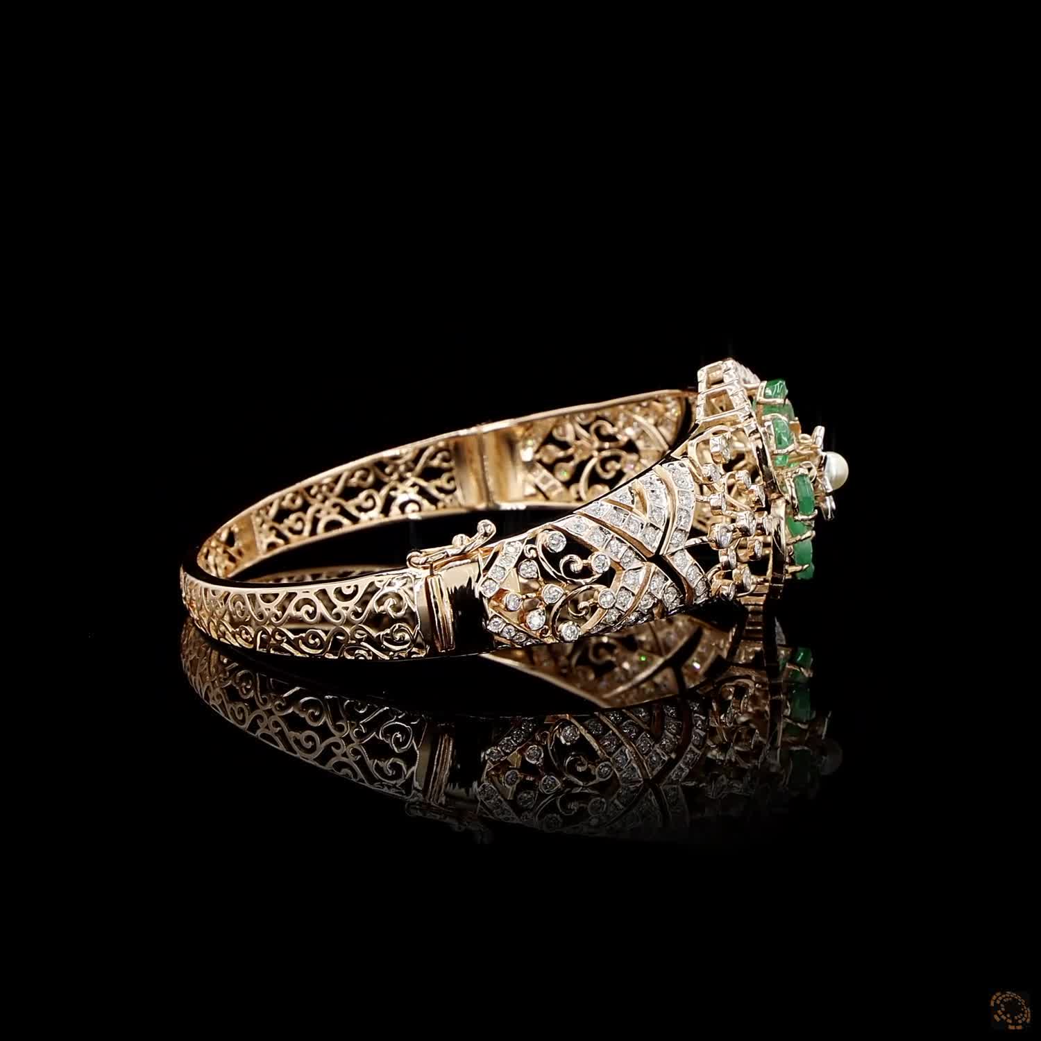 Emerald & Pearl Diamond Bracelet in 18KT Rose Gold