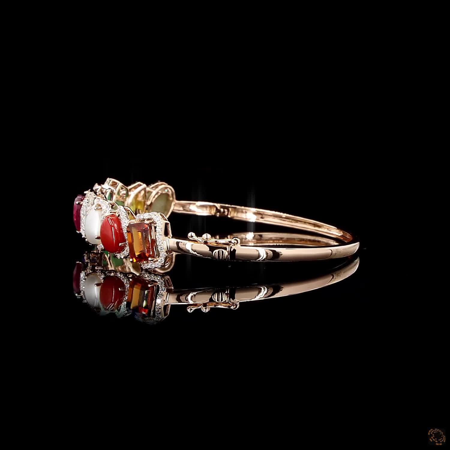 Navratna Stone Diamond Bracelet in 18KT Rose Gold