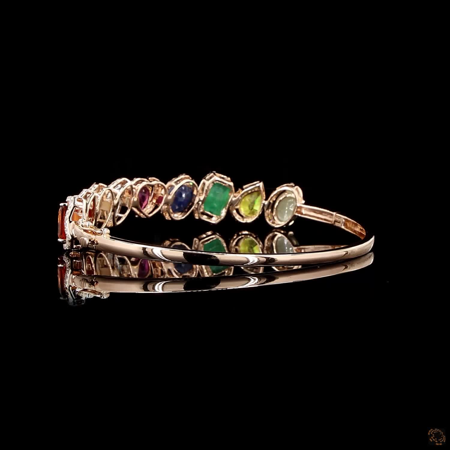Navratna Stone Diamond Bracelet in 18KT Rose Gold