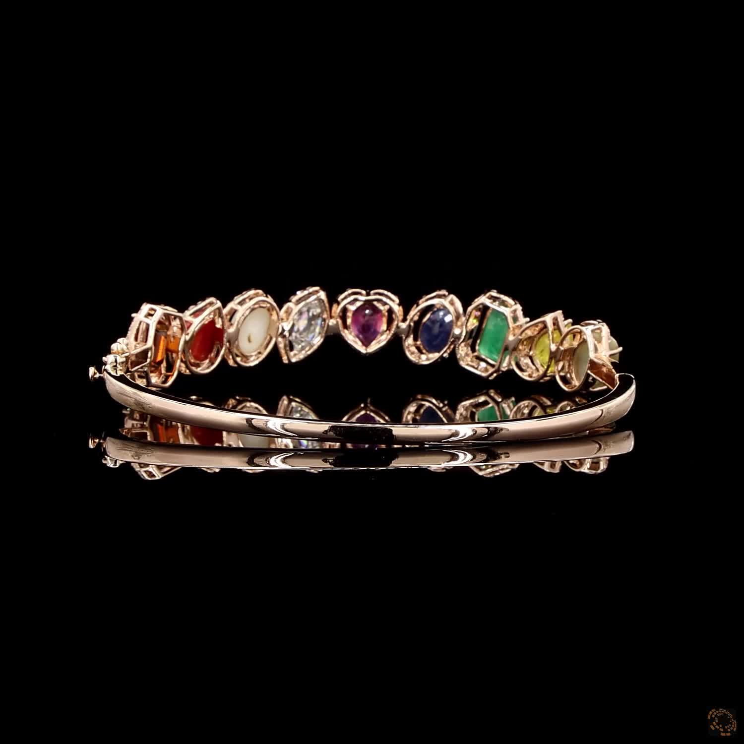 Navratna Stone Diamond Bracelet in 18KT Rose Gold