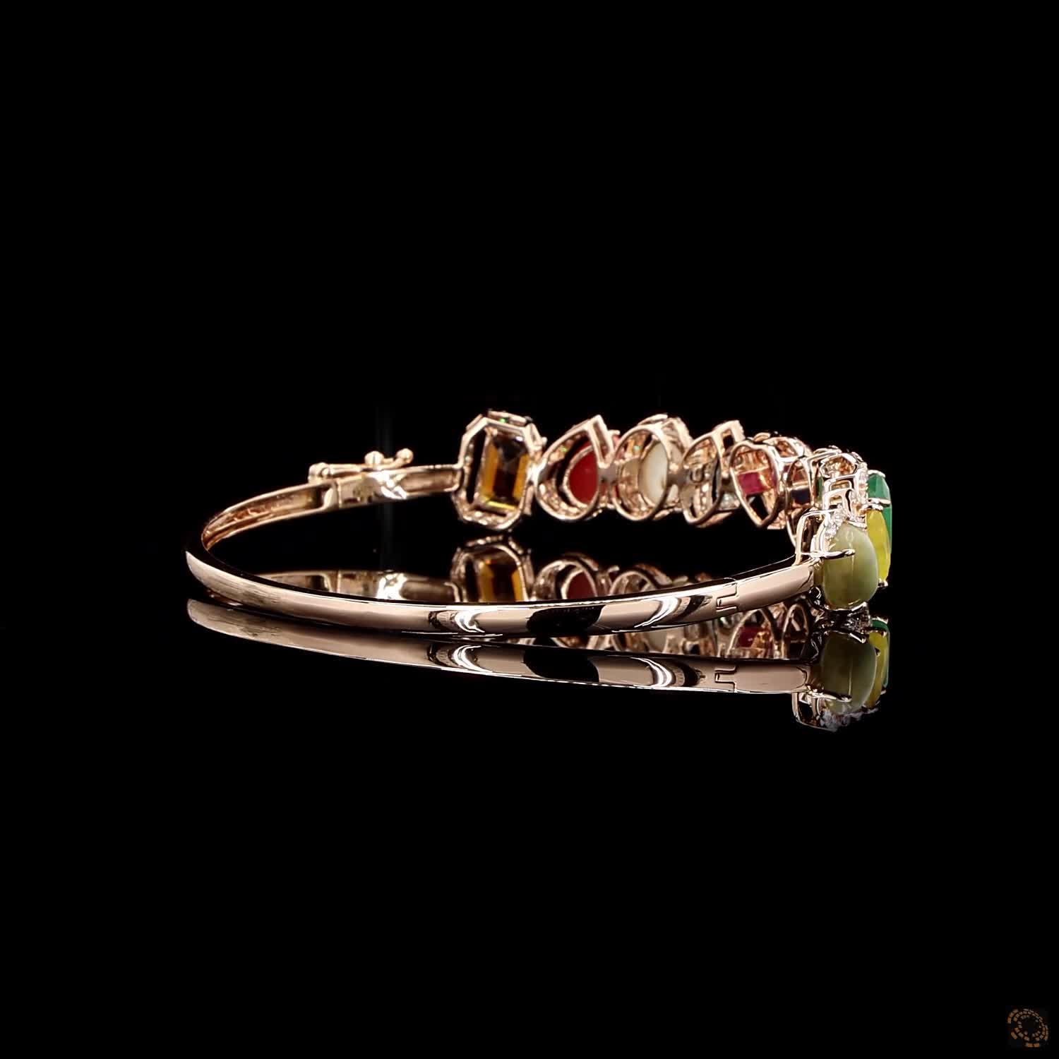 Navratna Stone Diamond Bracelet in 18KT Rose Gold