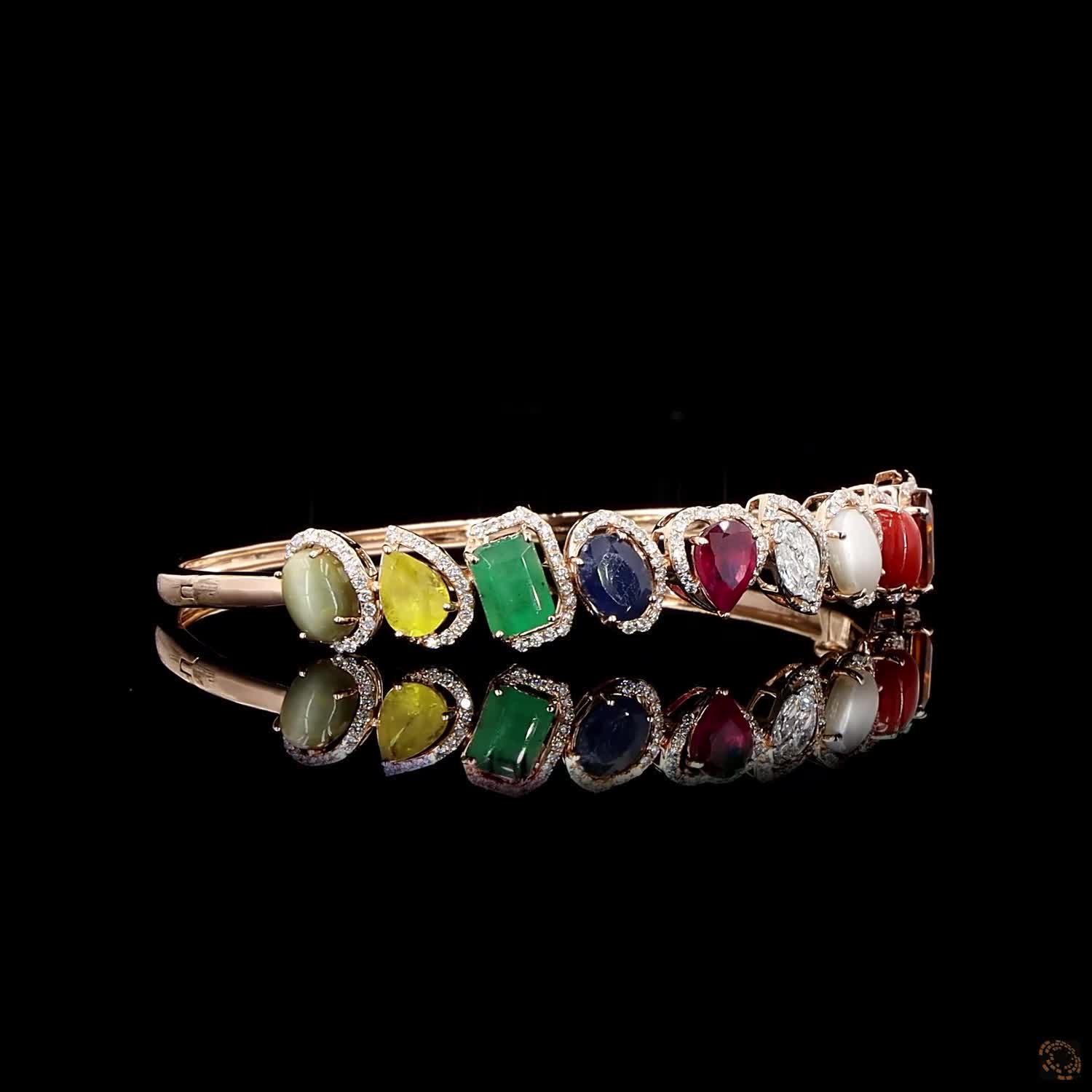 Navratna Stone Diamond Bracelet in 18KT Rose Gold