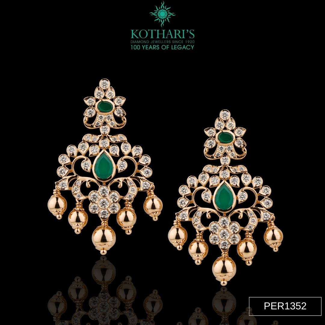 Emerald & Ruby Diamond Earrings in 18KT Yellow Gold