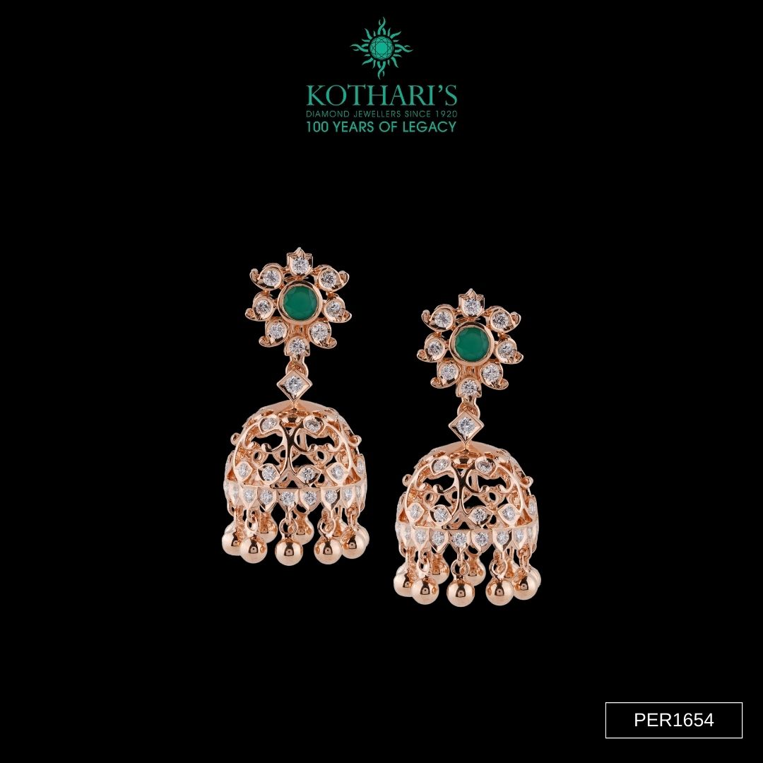 Emerald Diamond Earrings in 18KT Rose Gold