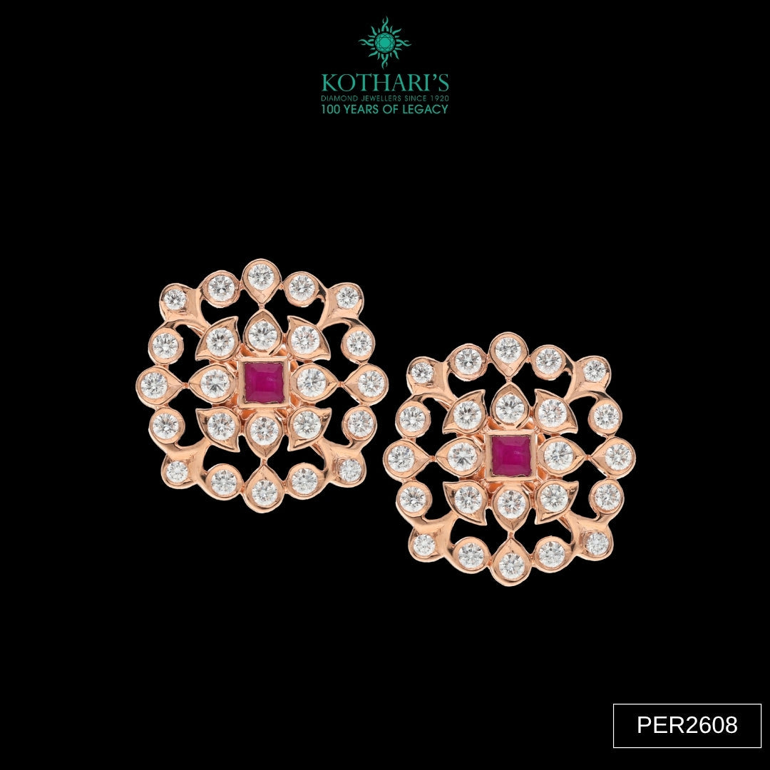 Ruby Diamond Earrings in 18KT Rose Gold