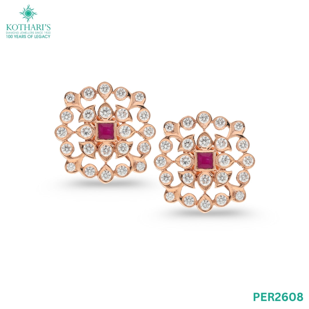 Ruby Diamond Earrings in 18KT Rose Gold
