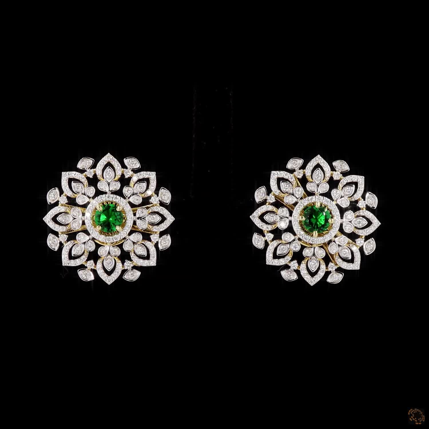 Emerald & Ruby Diamond Earrings in 18KT Yellow Gold