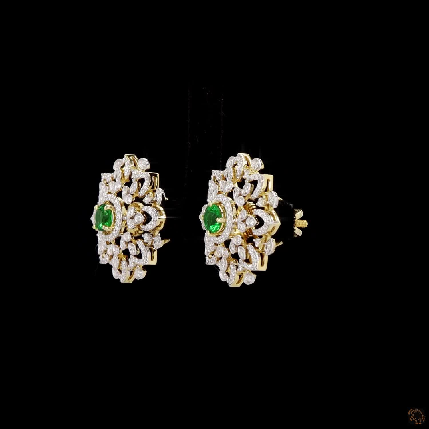 Emerald & Ruby Diamond Earrings in 18KT Yellow Gold