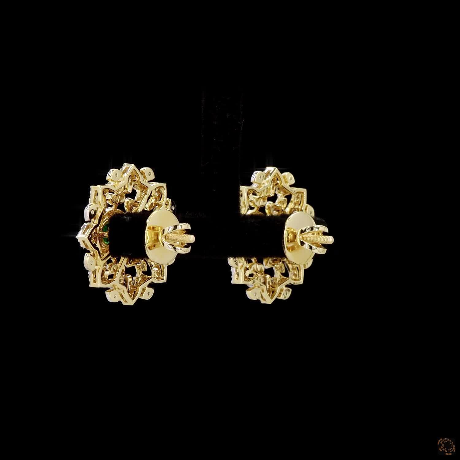 Emerald & Ruby Diamond Earrings in 18KT Yellow Gold