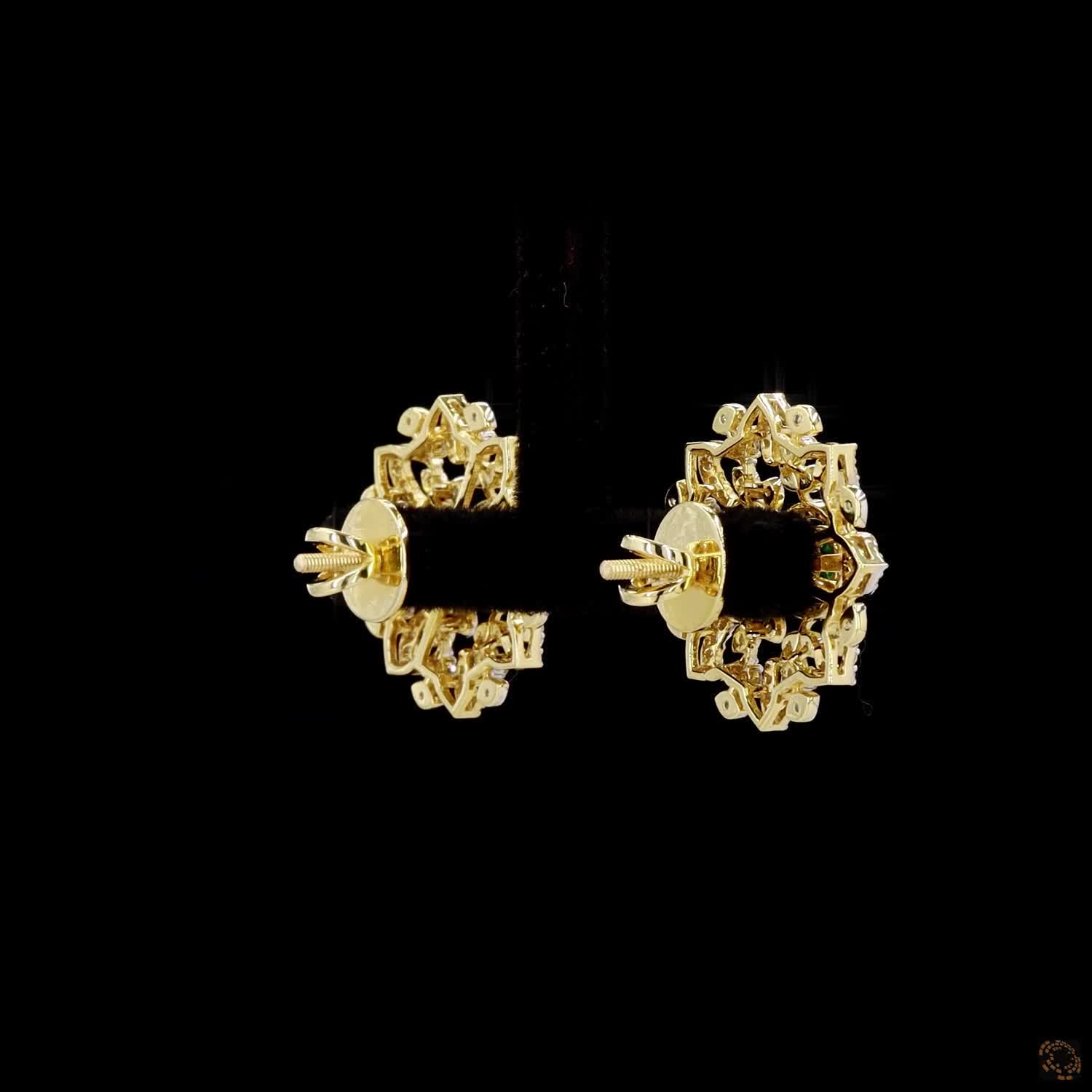 Emerald & Ruby Diamond Earrings in 18KT Yellow Gold