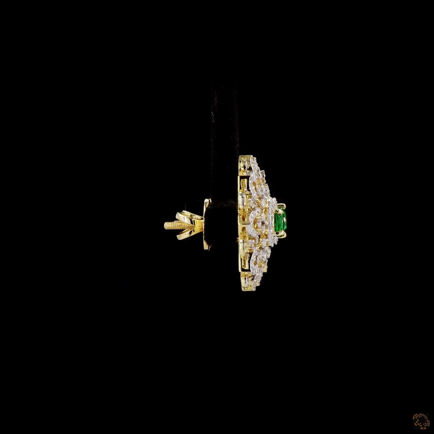 Emerald & Ruby Diamond Earrings in 18KT Yellow Gold