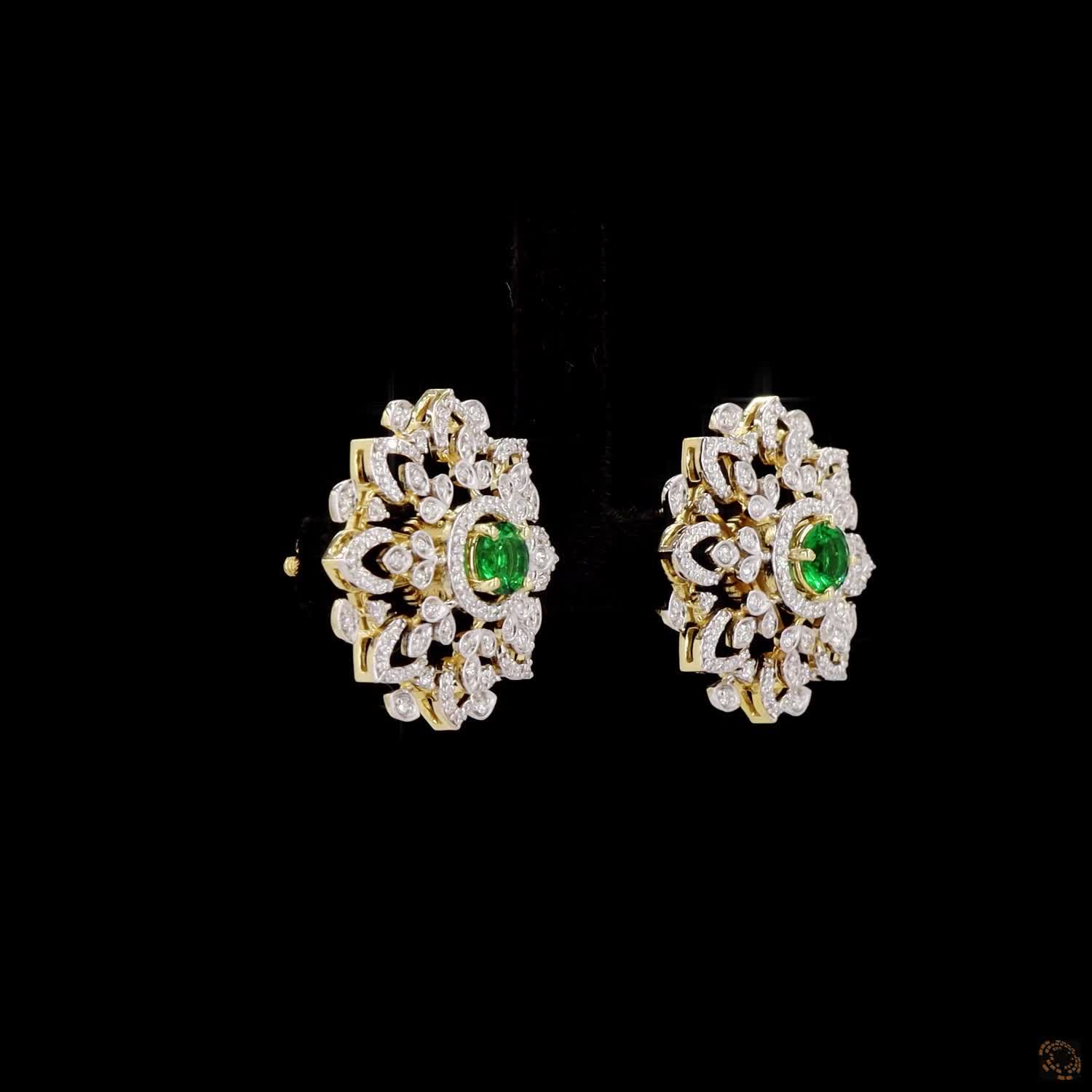 Emerald & Ruby Diamond Earrings in 18KT Yellow Gold