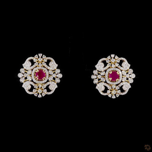 Emerald & Ruby Diamond Earrings in 18KT Yellow Gold