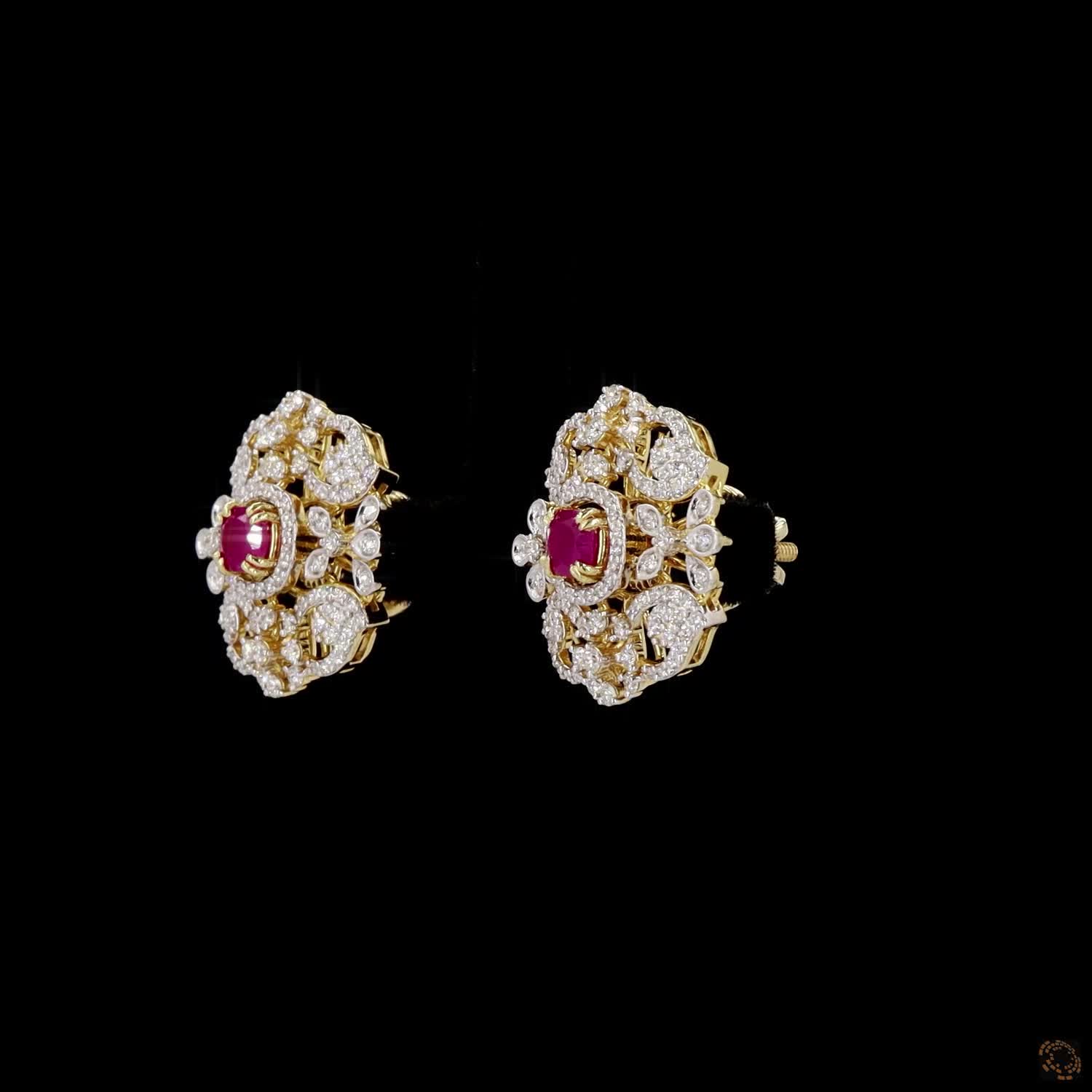 Emerald & Ruby Diamond Earrings in 18KT Yellow Gold