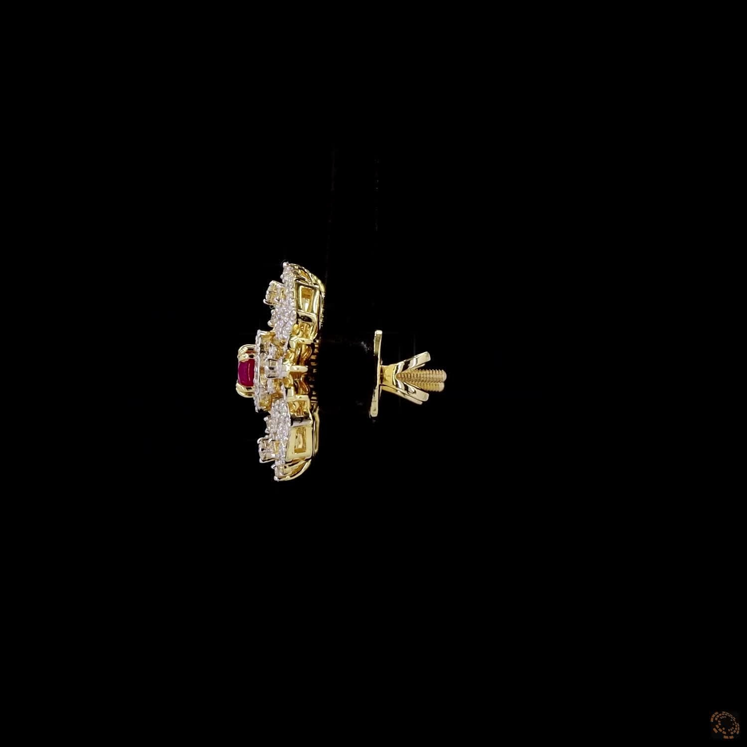 Emerald & Ruby Diamond Earrings in 18KT Yellow Gold