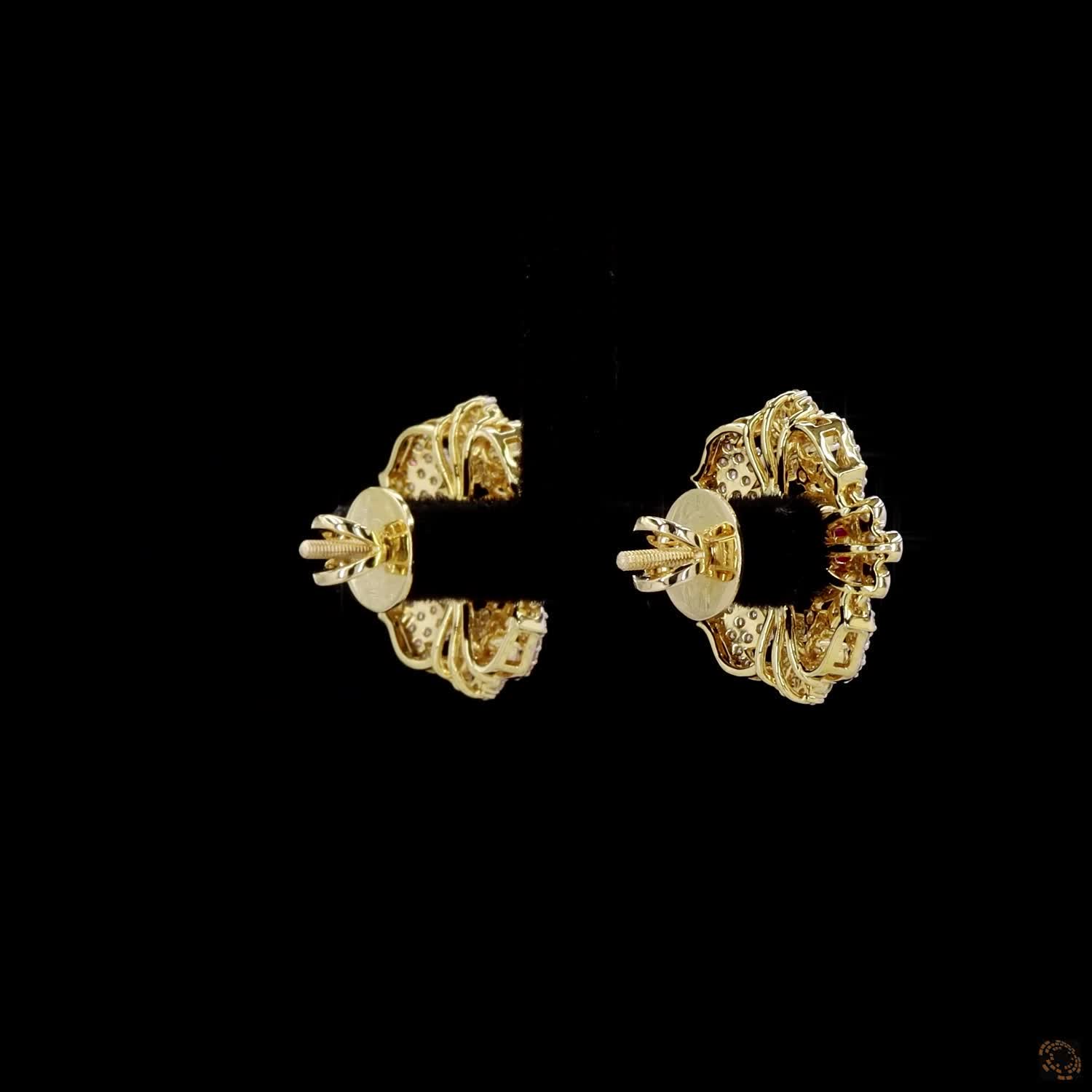 Emerald & Ruby Diamond Earrings in 18KT Yellow Gold