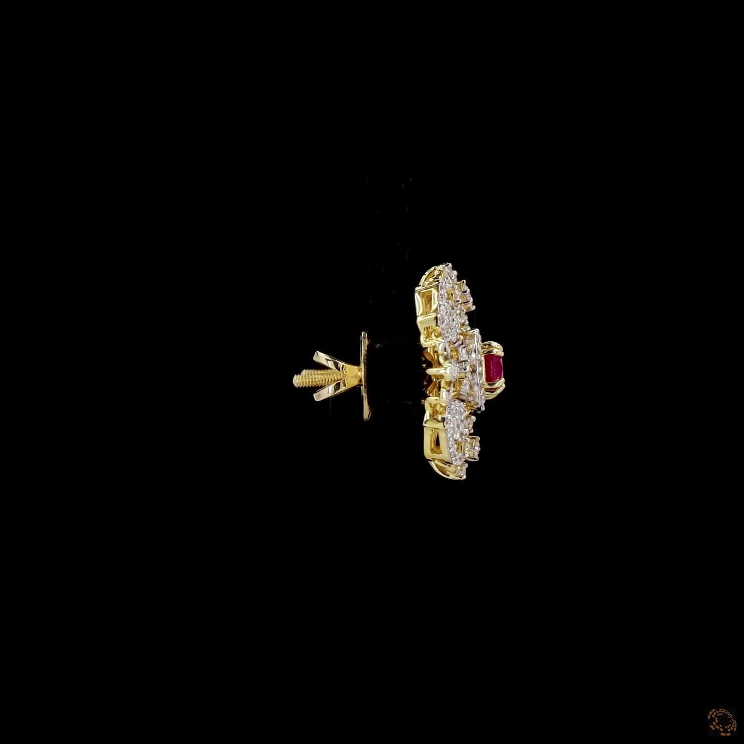 Emerald & Ruby Diamond Earrings in 18KT Yellow Gold