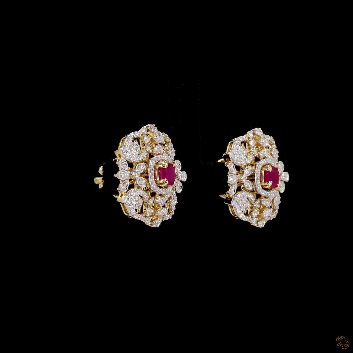 Emerald & Ruby Diamond Earrings in 18KT Yellow Gold