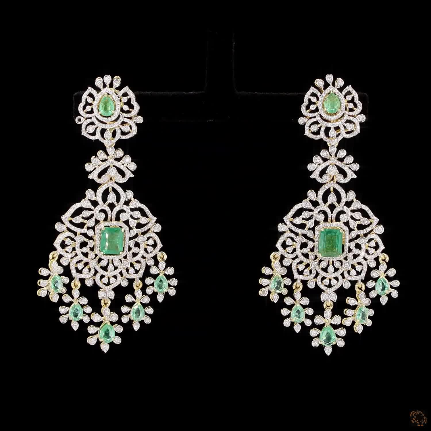 Emerald & Ruby Diamond Earrings in 18KT Yellow Gold