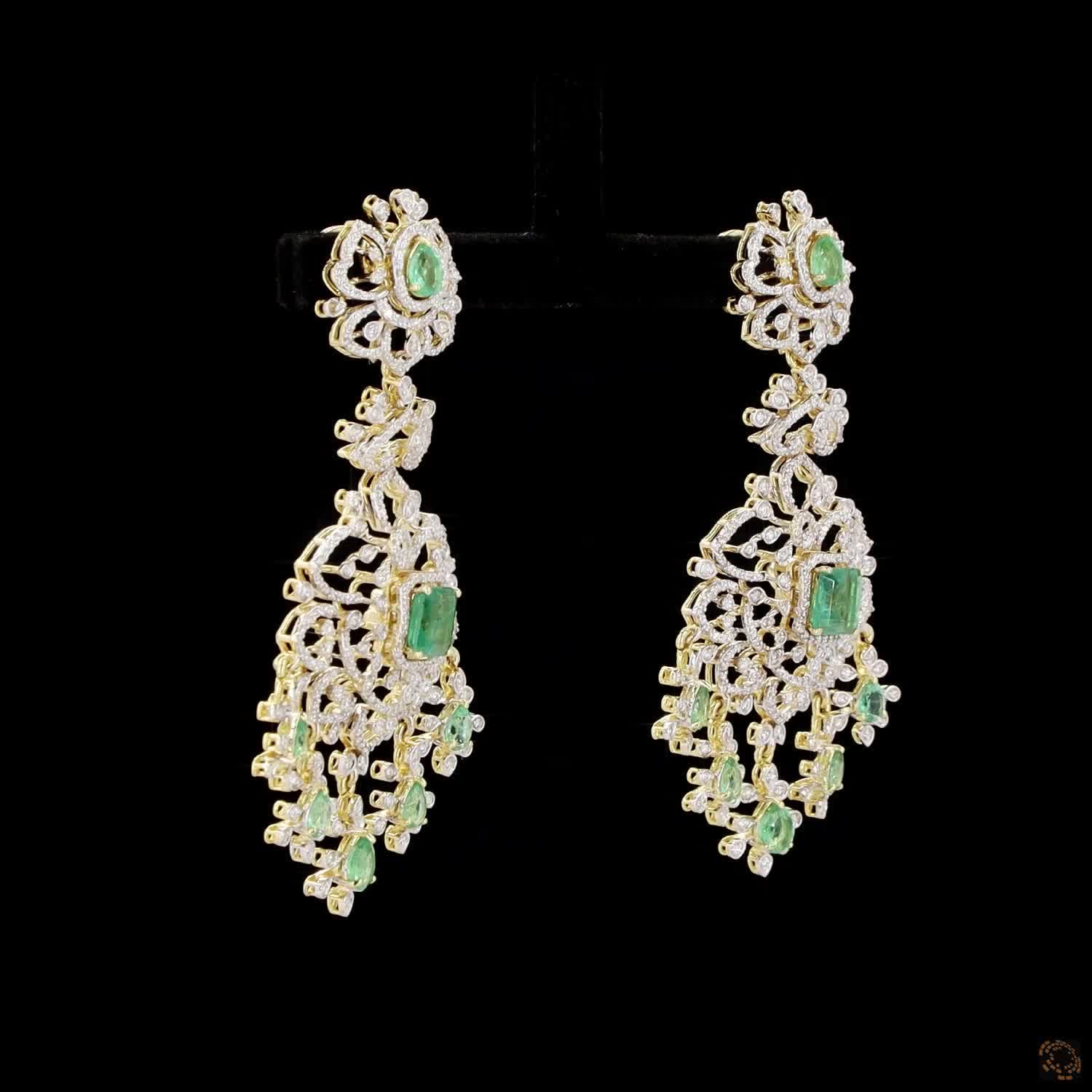 Emerald & Ruby Diamond Earrings in 18KT Yellow Gold