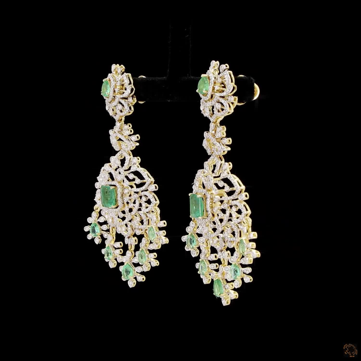 Emerald & Ruby Diamond Earrings in 18KT Yellow Gold