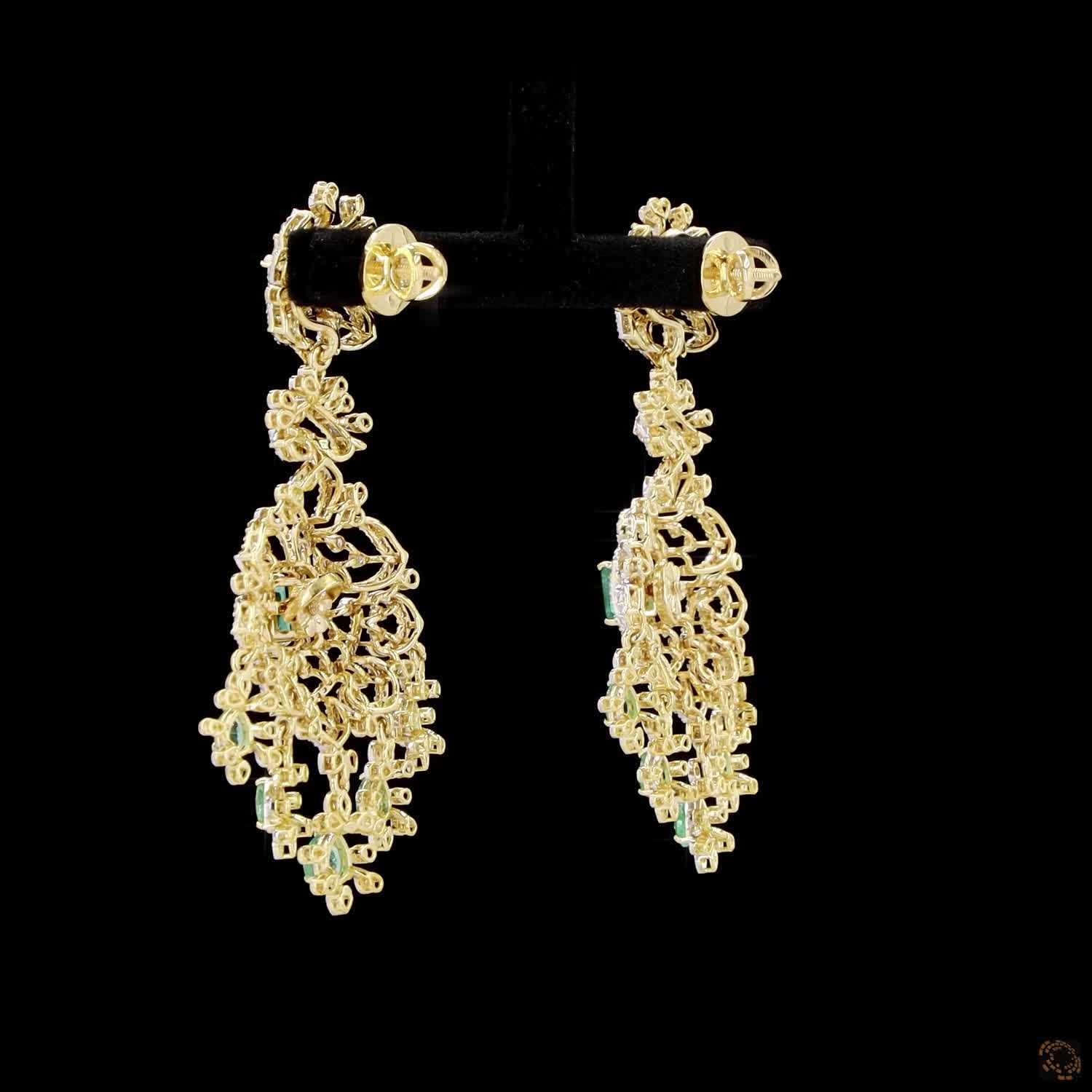 Emerald & Ruby Diamond Earrings in 18KT Yellow Gold