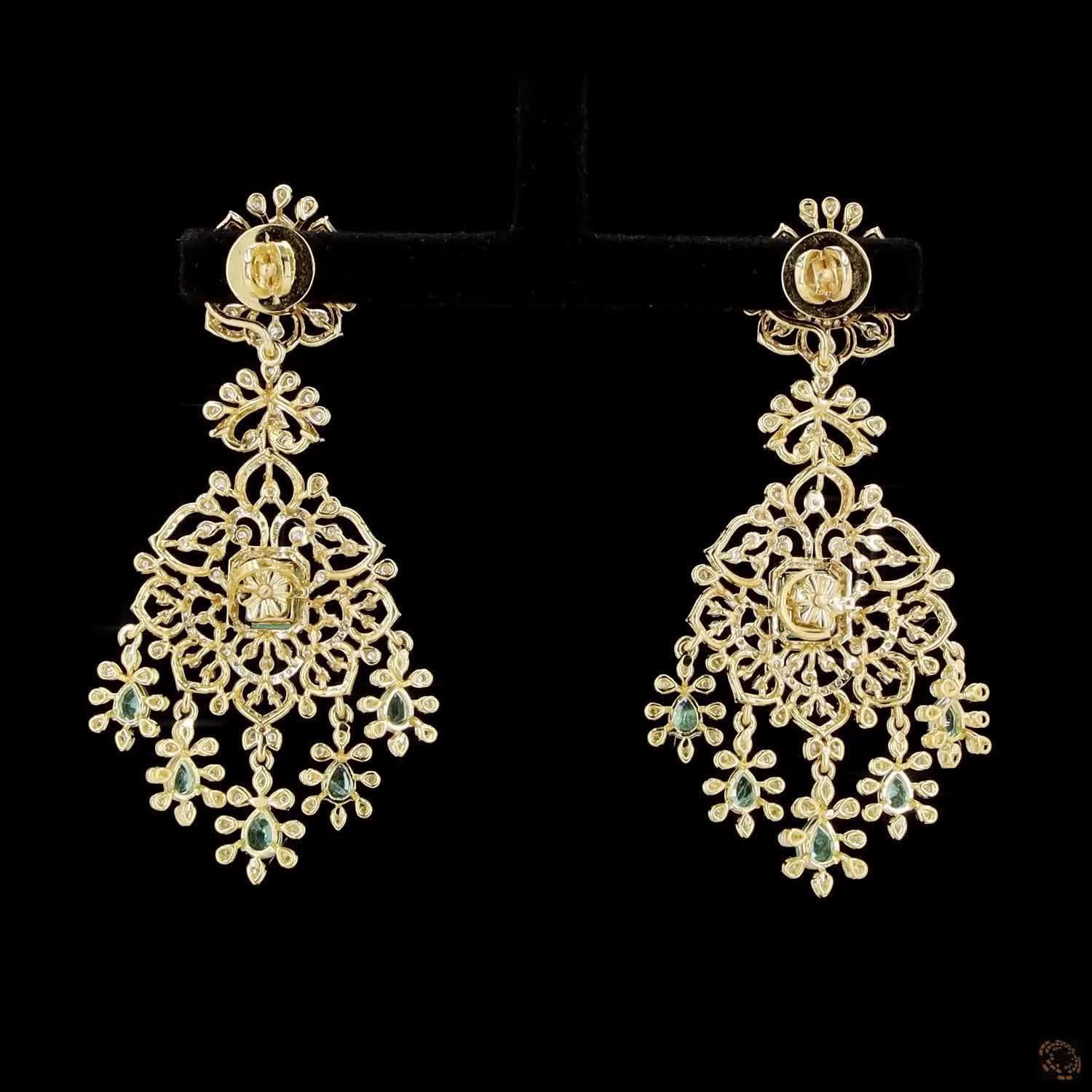 Emerald & Ruby Diamond Earrings in 18KT Yellow Gold