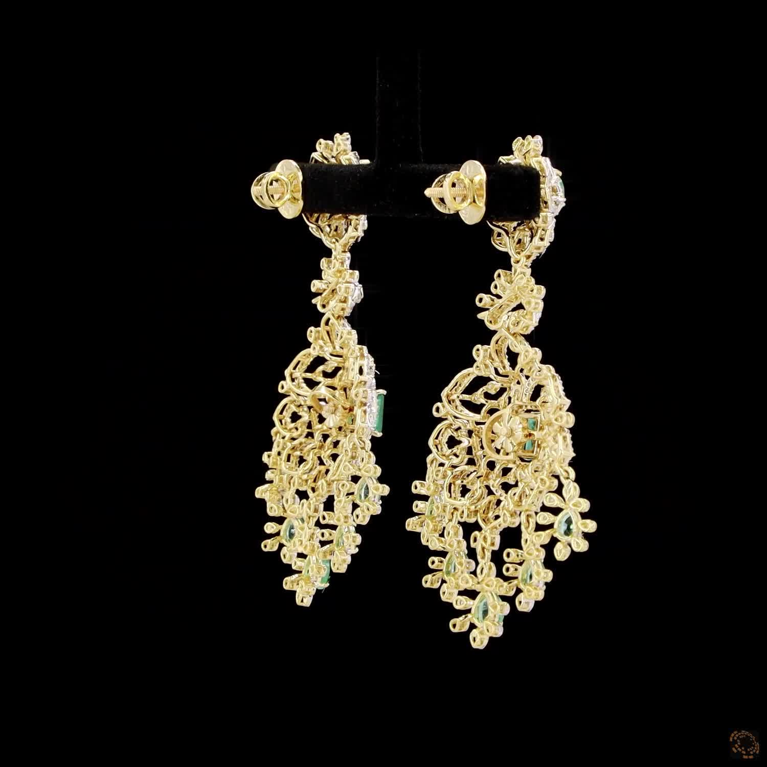 Emerald & Ruby Diamond Earrings in 18KT Yellow Gold