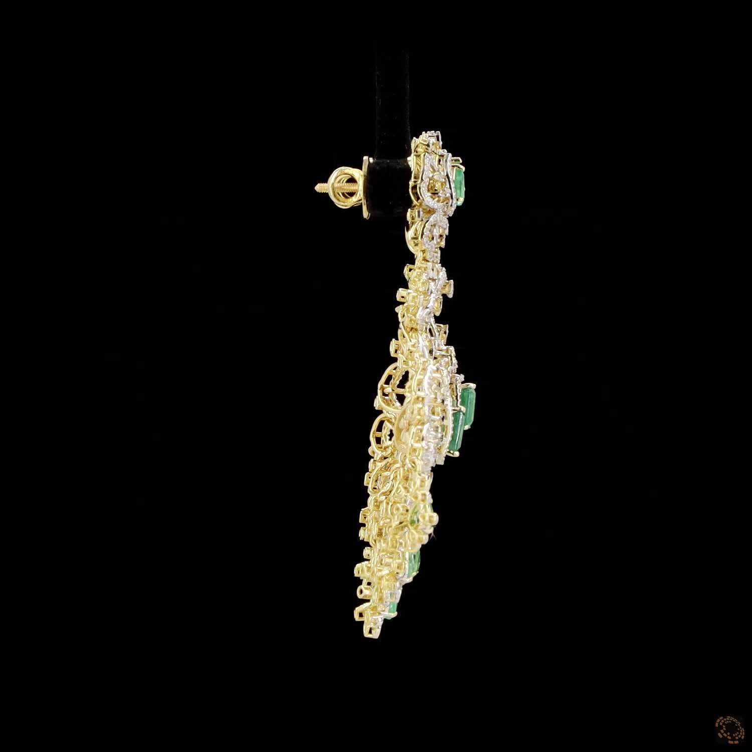 Emerald & Ruby Diamond Earrings in 18KT Yellow Gold