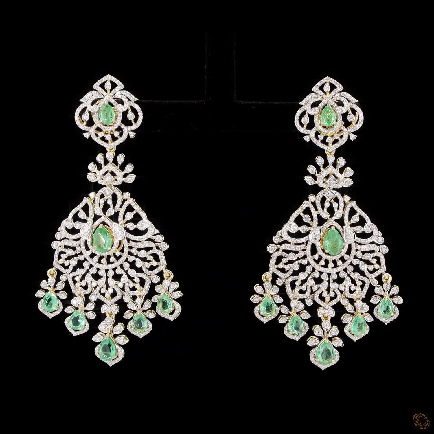 Emerald & Ruby Diamond Earrings in 18KT Yellow Gold