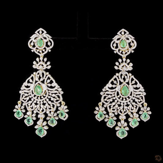 Emerald & Ruby Diamond Earrings in 18KT Yellow Gold
