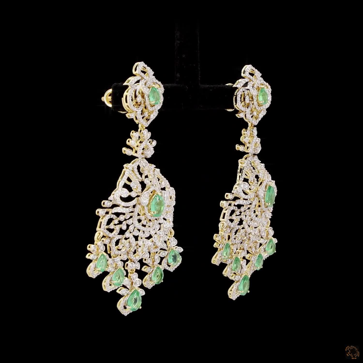 Emerald & Ruby Diamond Earrings in 18KT Yellow Gold