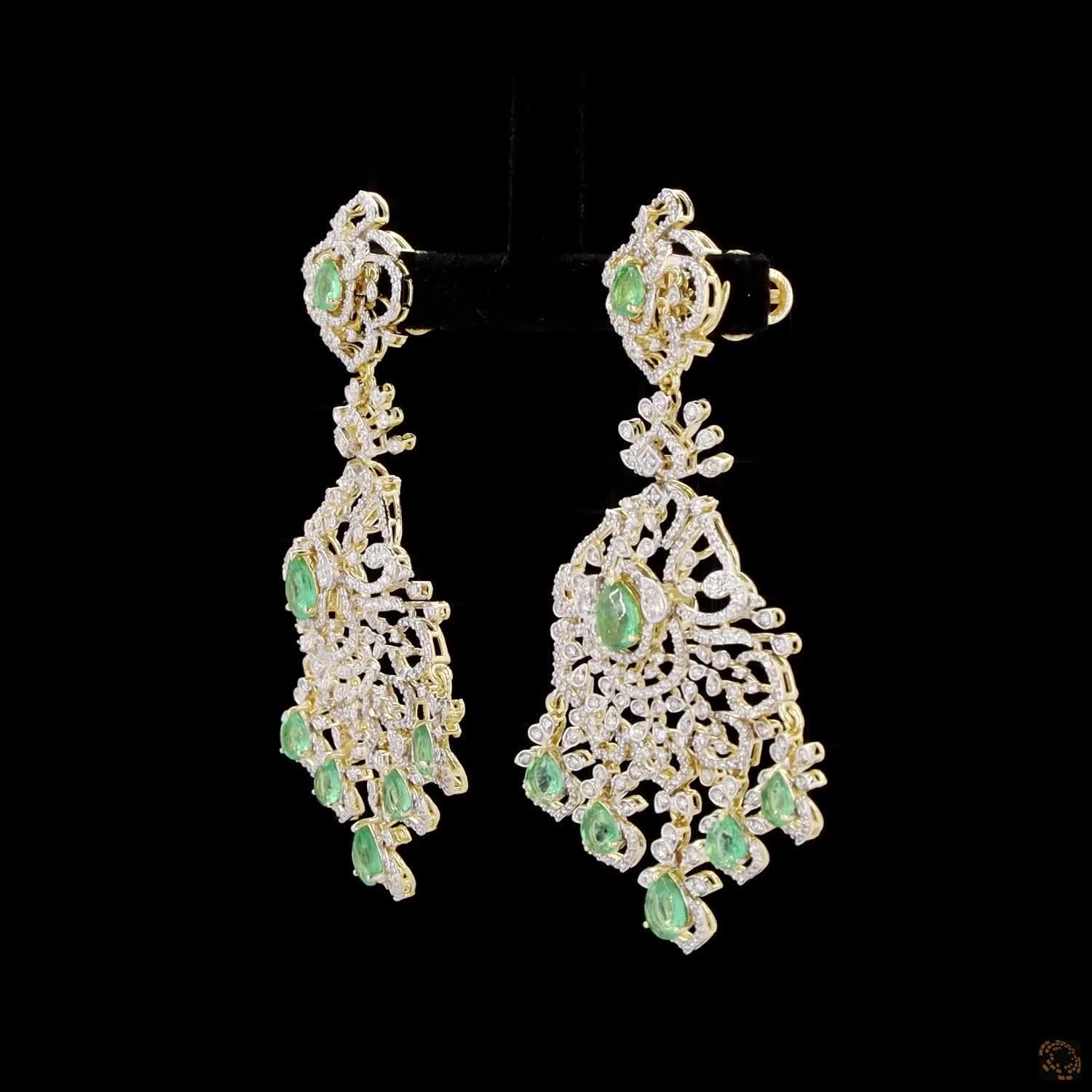 Emerald & Ruby Diamond Earrings in 18KT Yellow Gold