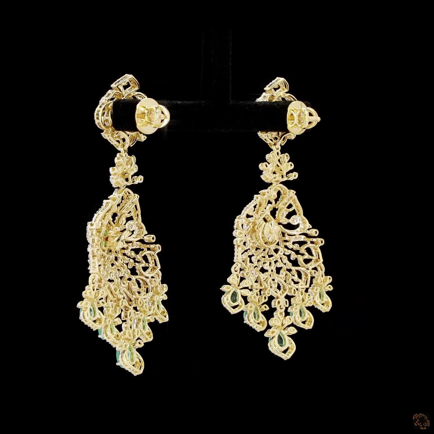 Emerald & Ruby Diamond Earrings in 18KT Yellow Gold
